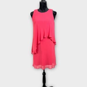 Lauren Ralph Lauren Georgette Tiered Shift Dress Size 6P Pink‎ Event Occasion